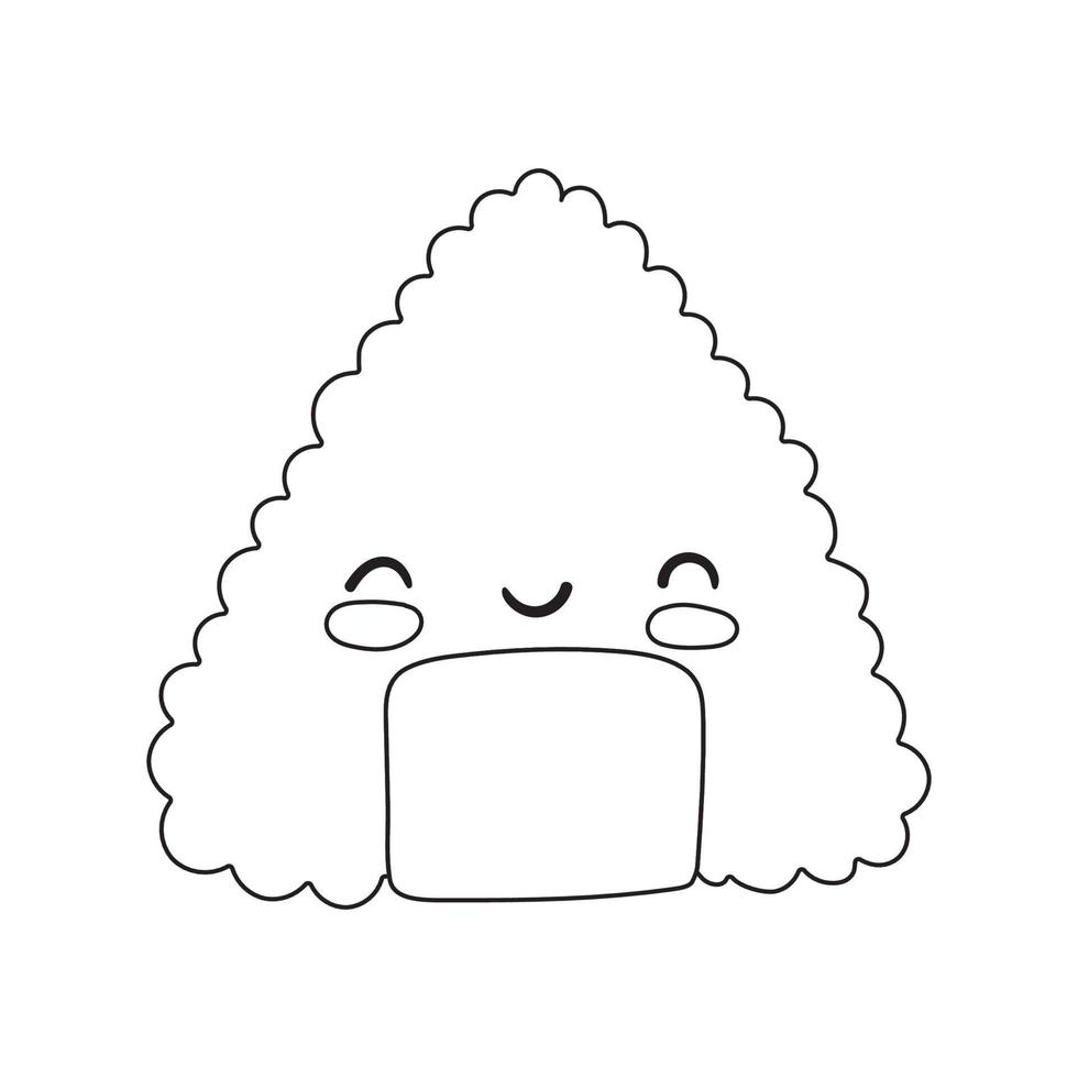 Kawaii Cute Onigiri vector illustration with face in flat style. Traditional japanese rice triangle.