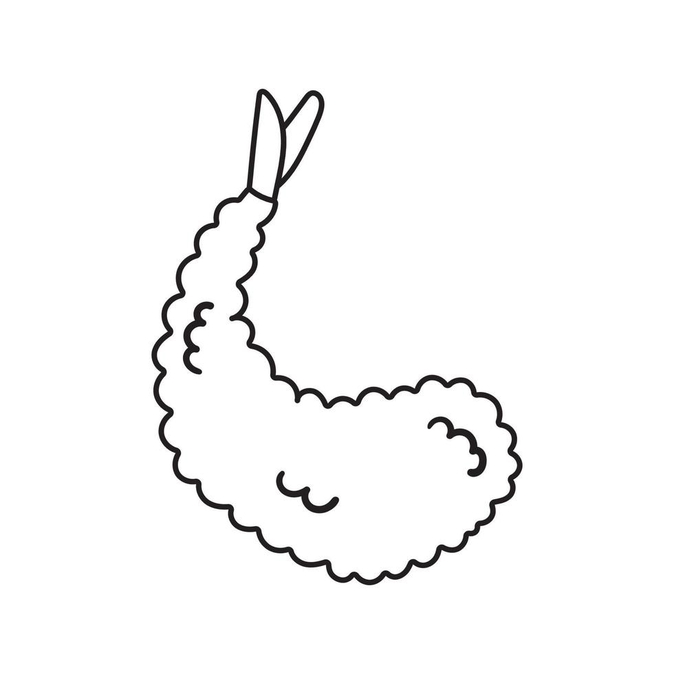 Vector illustration of ebi tempura. Japanese food in doodle sketch style. Shrimp fried in batter