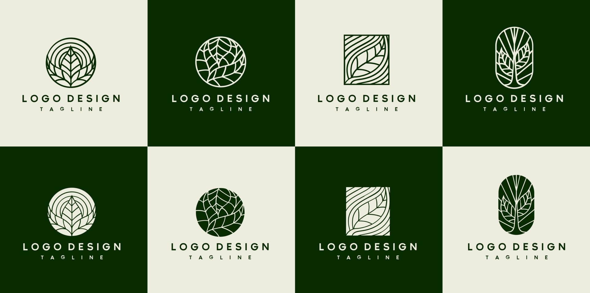 lujo hoja y planta logo diseño. línea Arte hoja logo diseño. verde logo vector