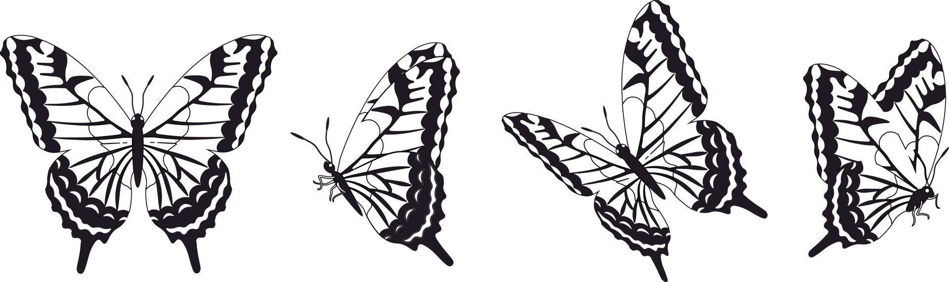 Butterfly silhouette in 4 options vector in isolated background