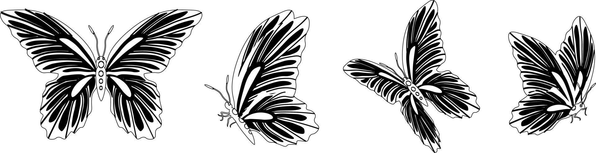 Butterfly silhouette in 4 options vector in isolated background