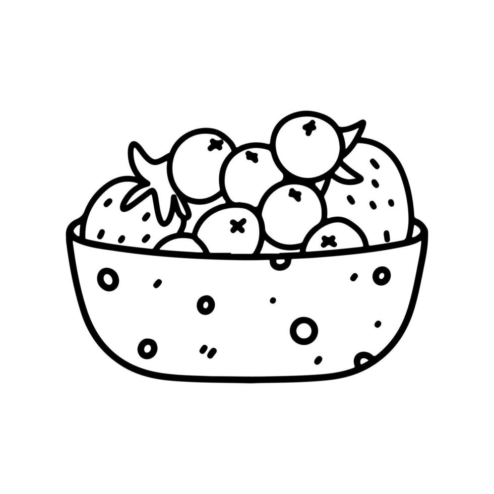 Fruits in bowl in hand drawn doodle style. Vector illustration isolated on white background