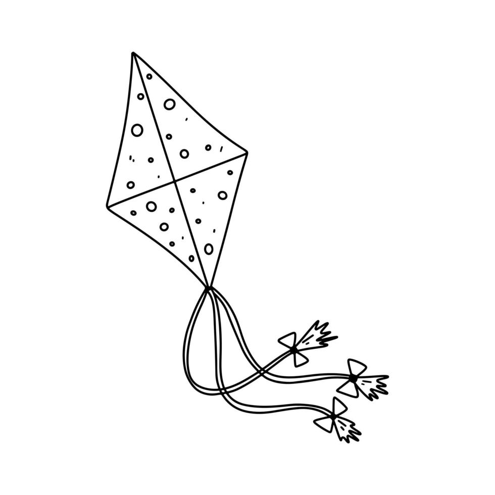 Hand drawn kite in doodle style. Retro linear illustration with black kite doodle on white background. vector