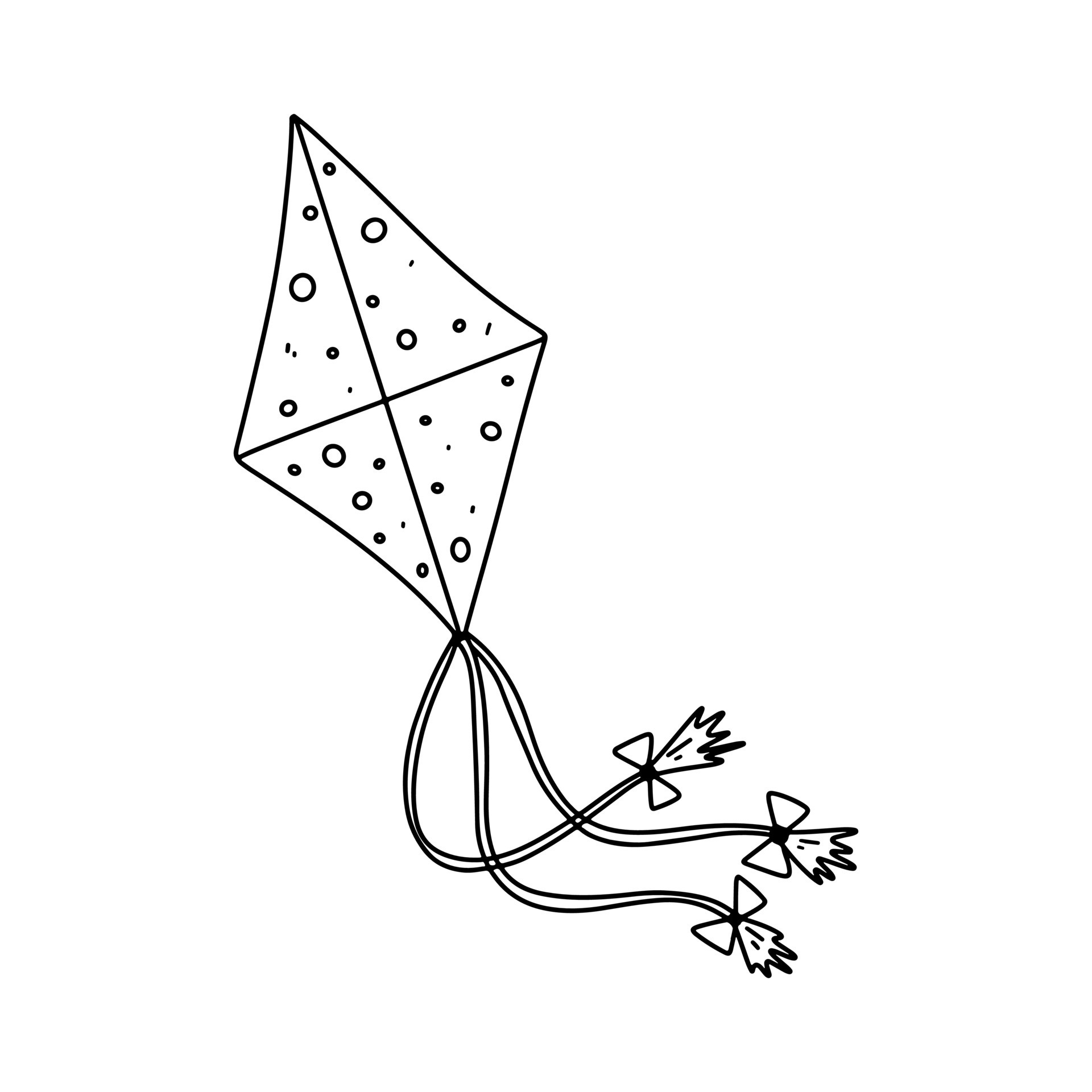 Hand drawn kite in doodle style. Retro linear illustration with black ...