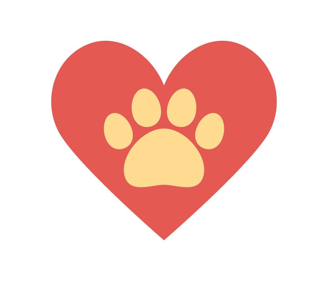 Love for pets icon. Pet protection, pet care sign. Heart with animal paw. Animal footprint as love symbol. Vector flat illustration