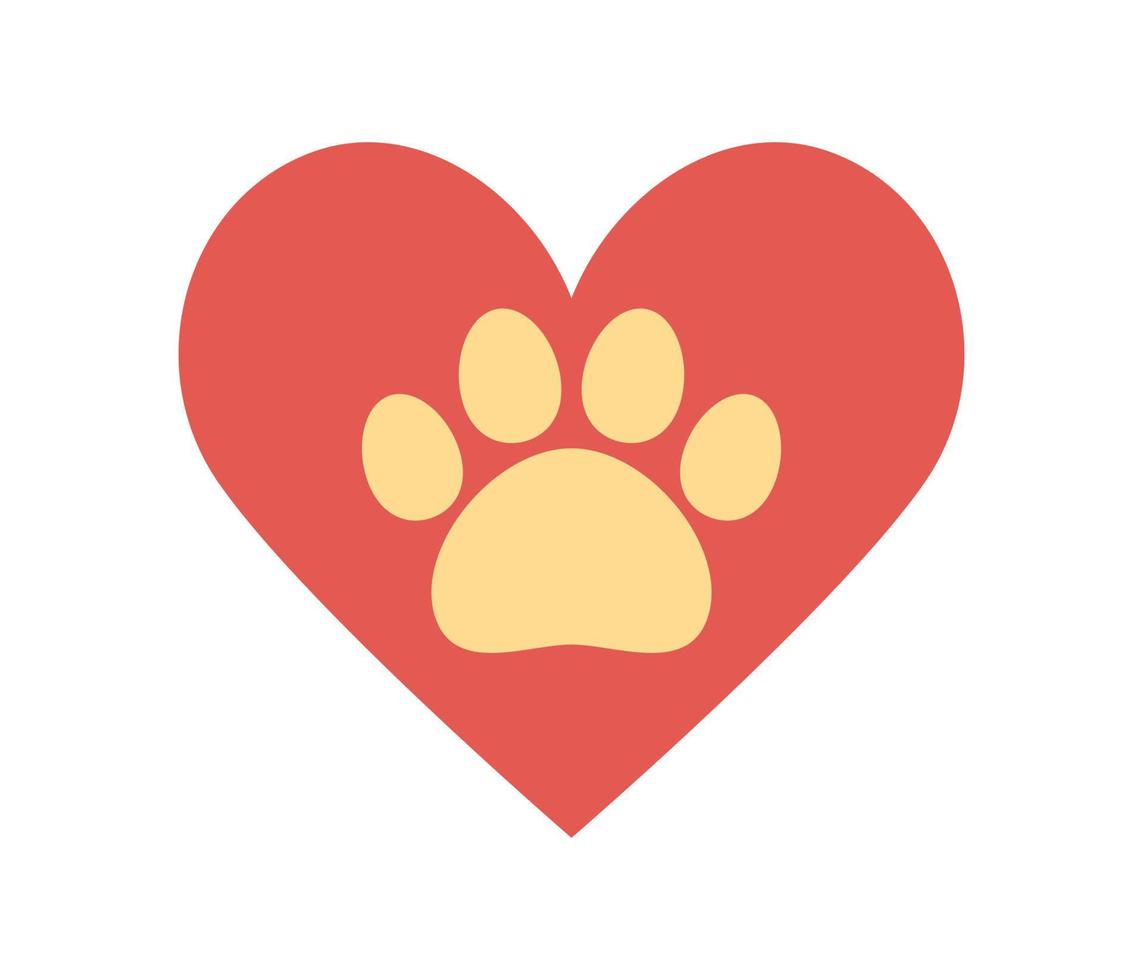 Love for pets icon. Pet protection, pet care sign. Heart with animal paw. Animal footprint as love symbol. Vector flat illustration