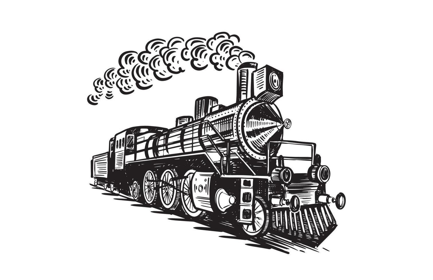 Steam locomotive transport, Hand drawn Illustration, vector