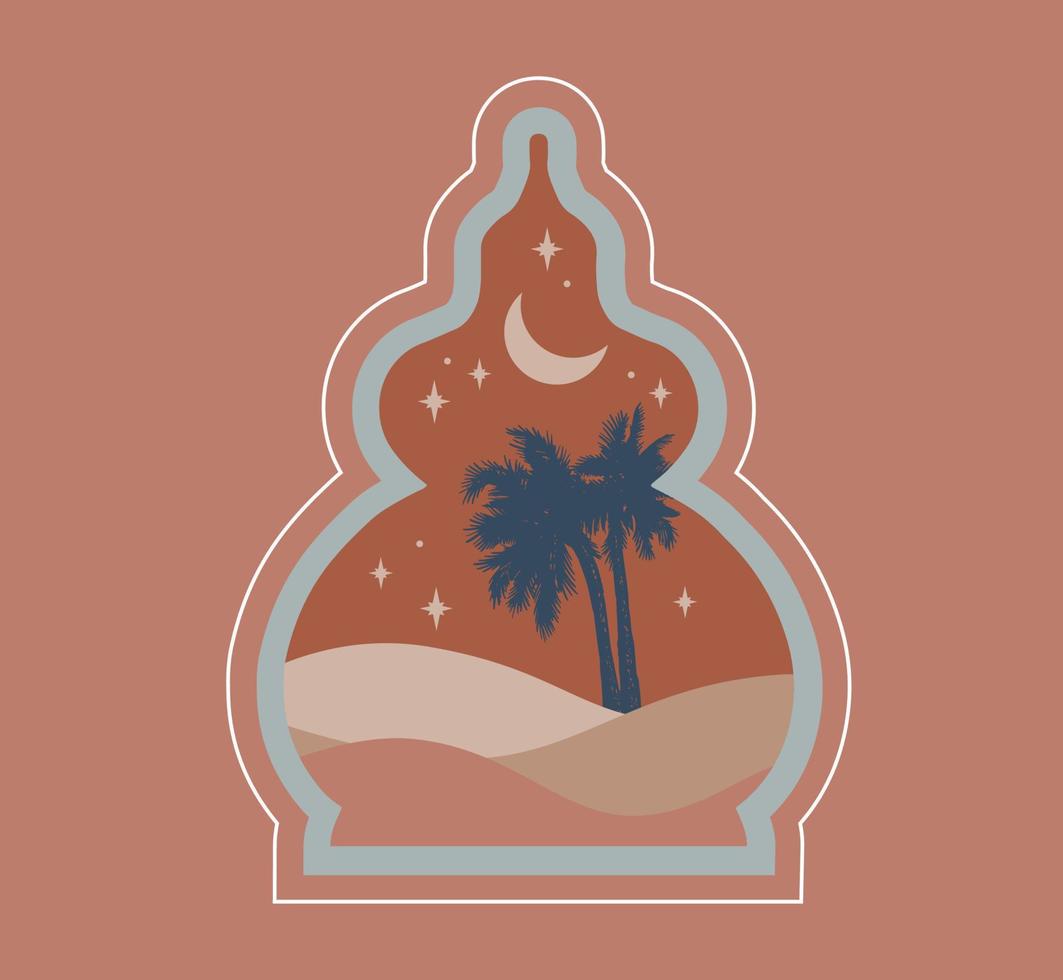 Collection of oriental style Islamic windows, palm trees, cactus and desert vector