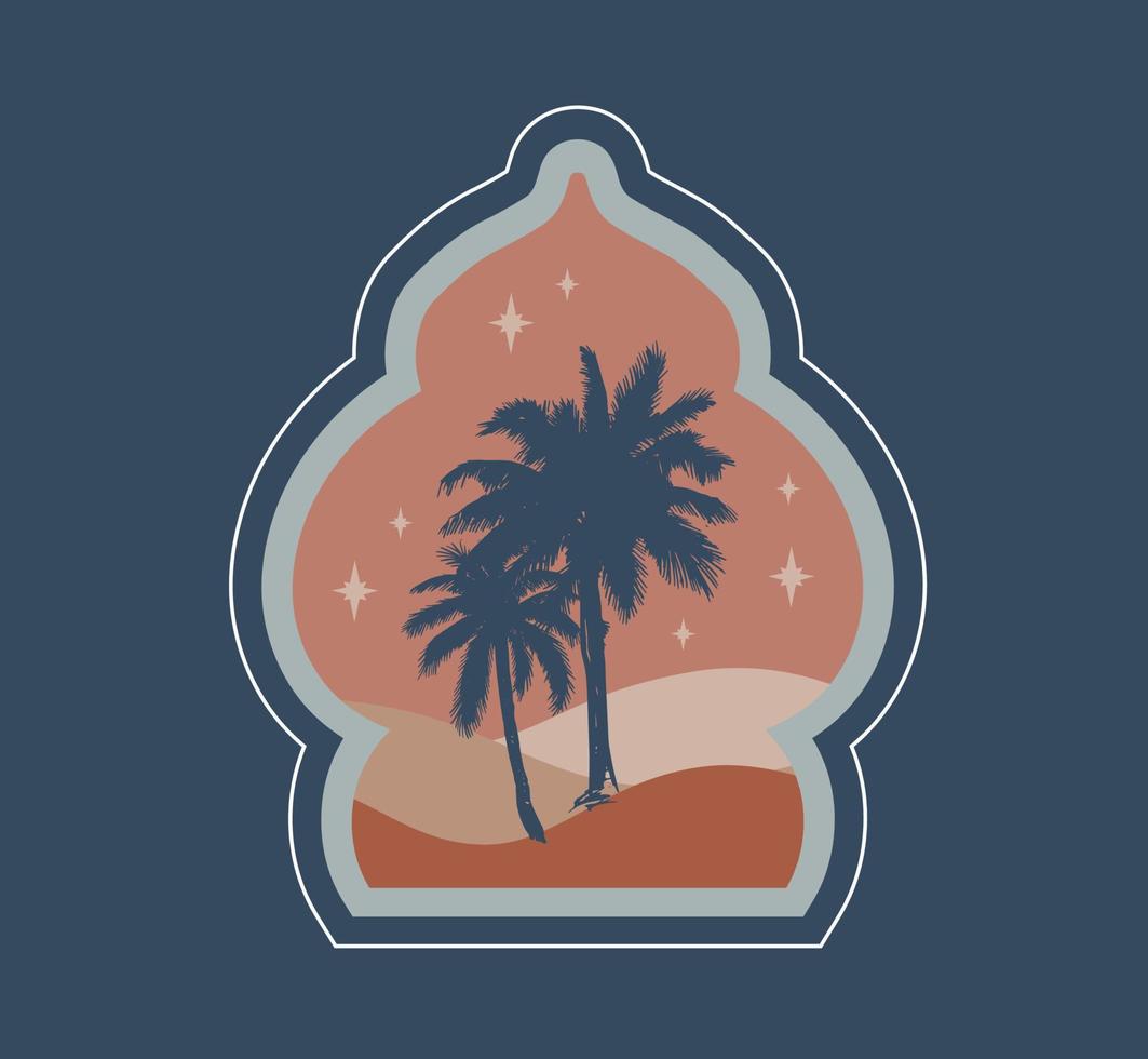 Collection of oriental style Islamic windows, palm trees, cactus and desert vector