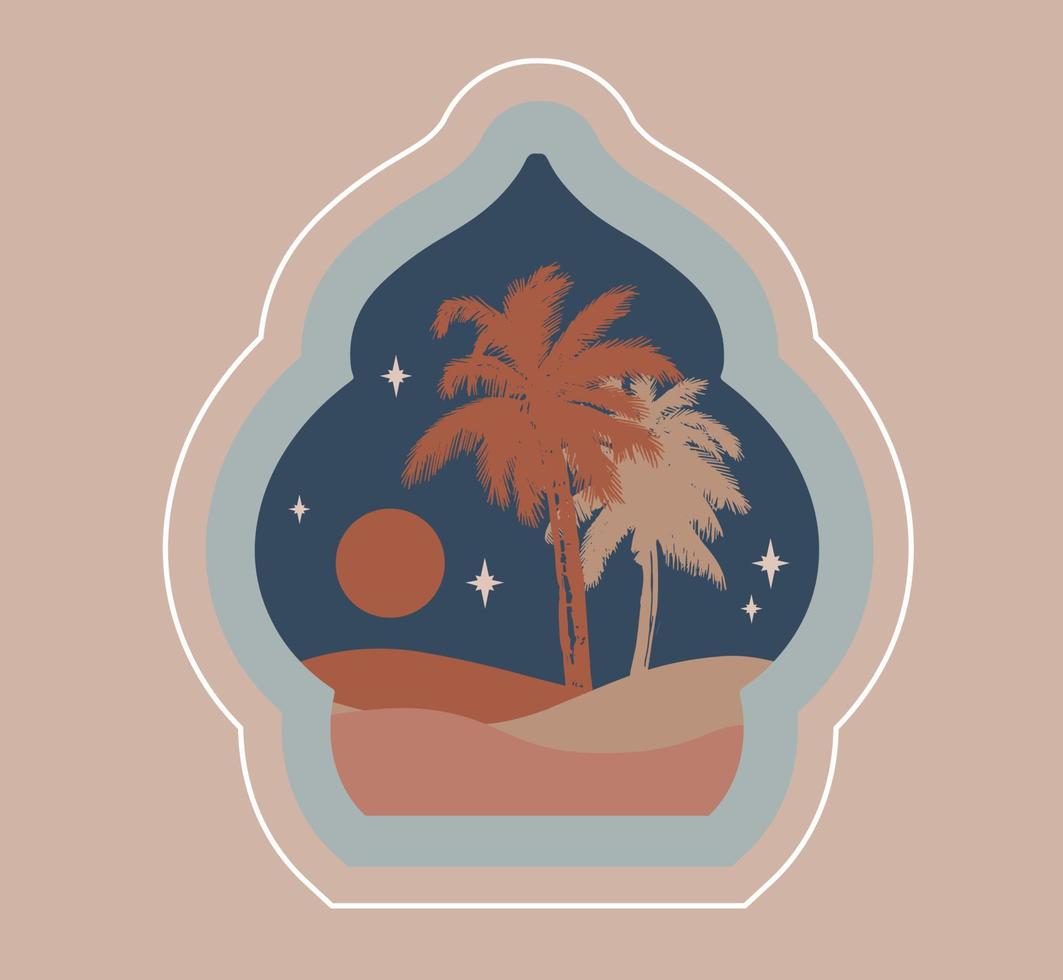 Collection of oriental style Islamic windows, palm trees, cactus and desert vector