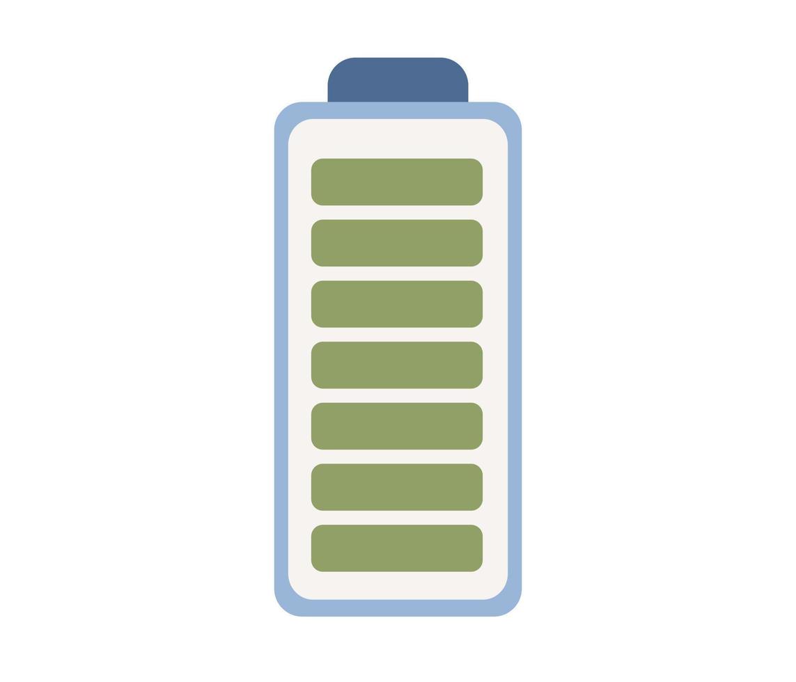 Battery charge high indicator icon. Charge level, charge power. Fully charged battery. Vector flat illustration