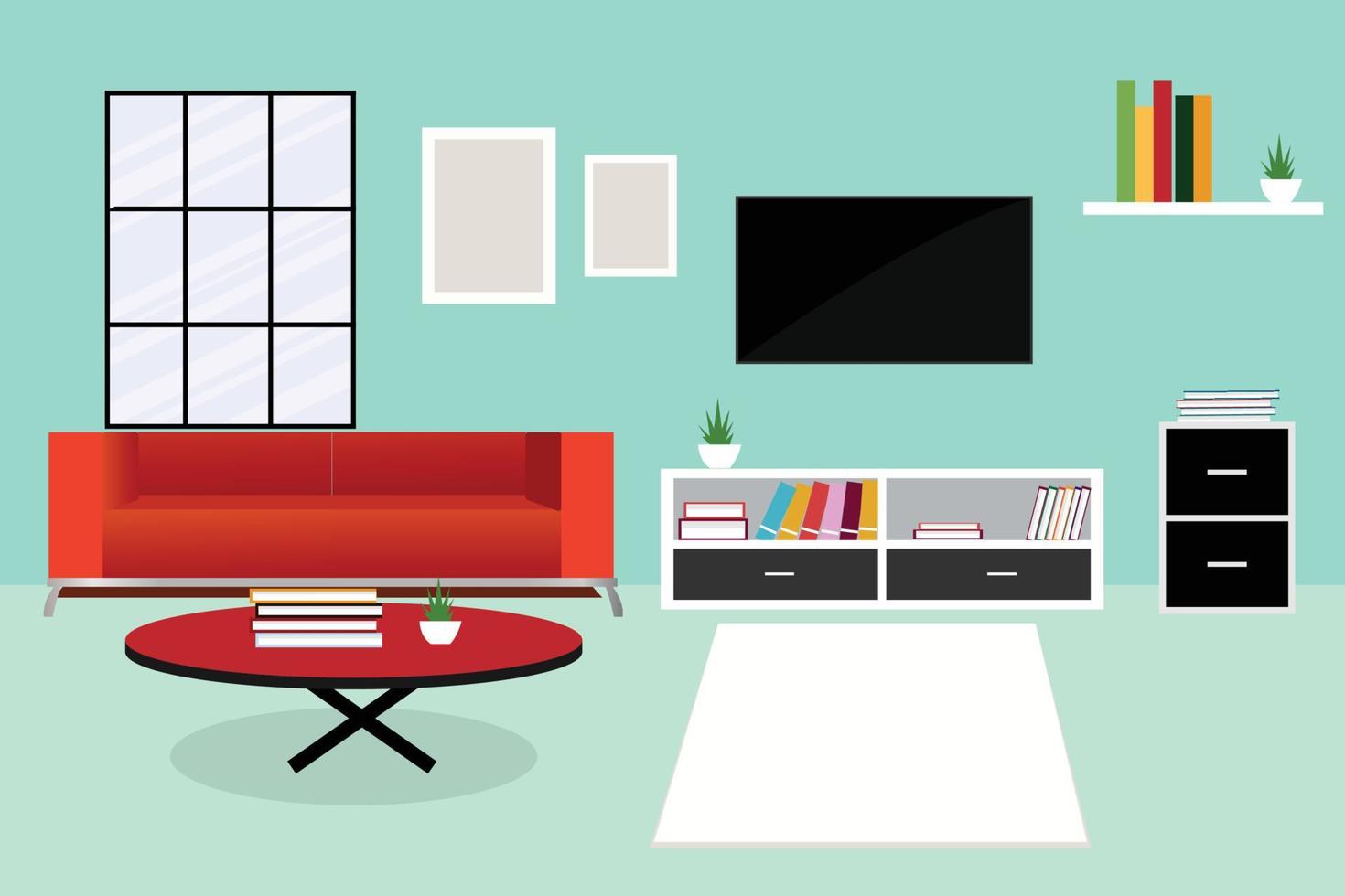 Furniture house interior cartoon vector illustration.