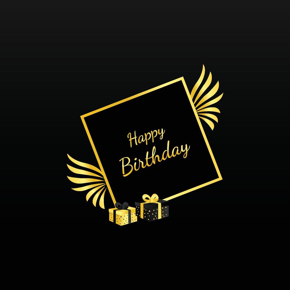 Happy birthday gold frame with black background. vector