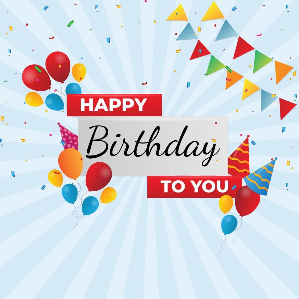 Happy birthday flags and confetti card vector illustration.