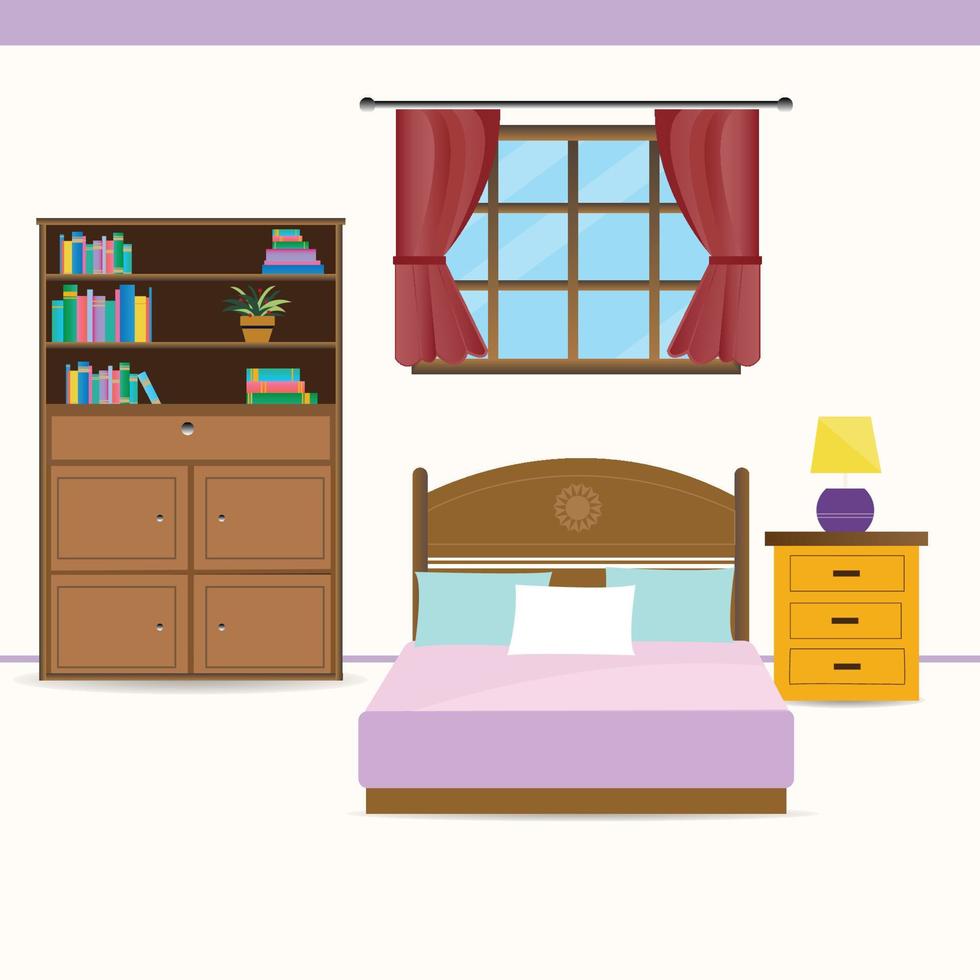 Student study desk table bedroom interior room furniture vector illustration