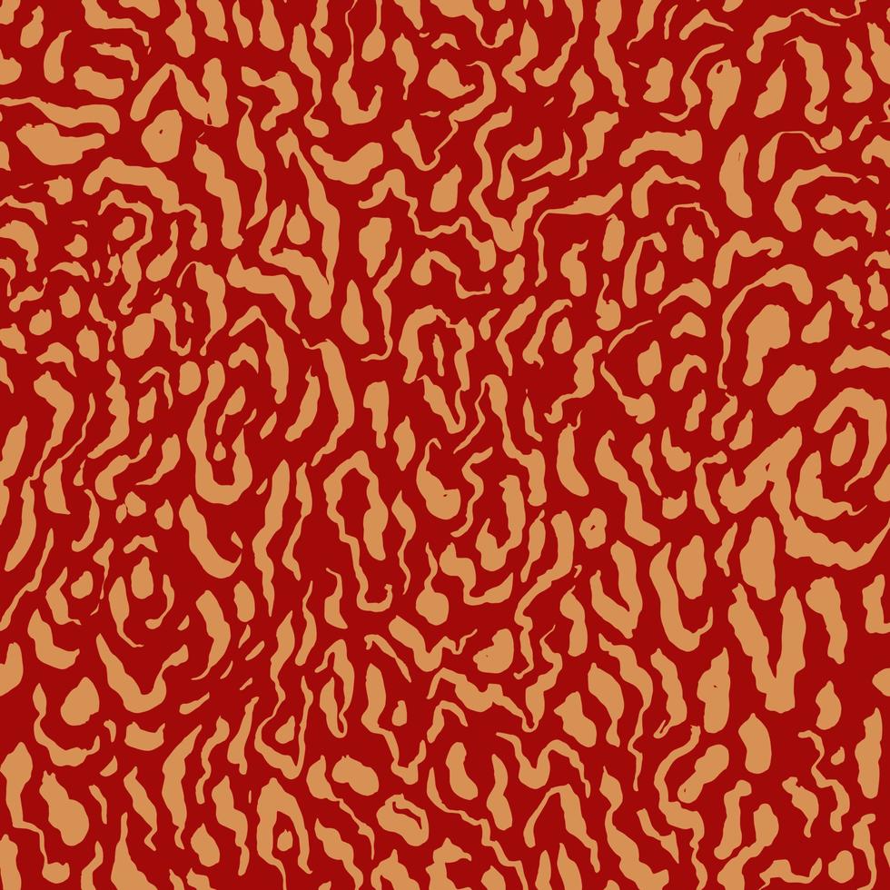 Hand drawn animal skin pattern. Red and beige pattern with wavy squiggles. Leopard texture vector