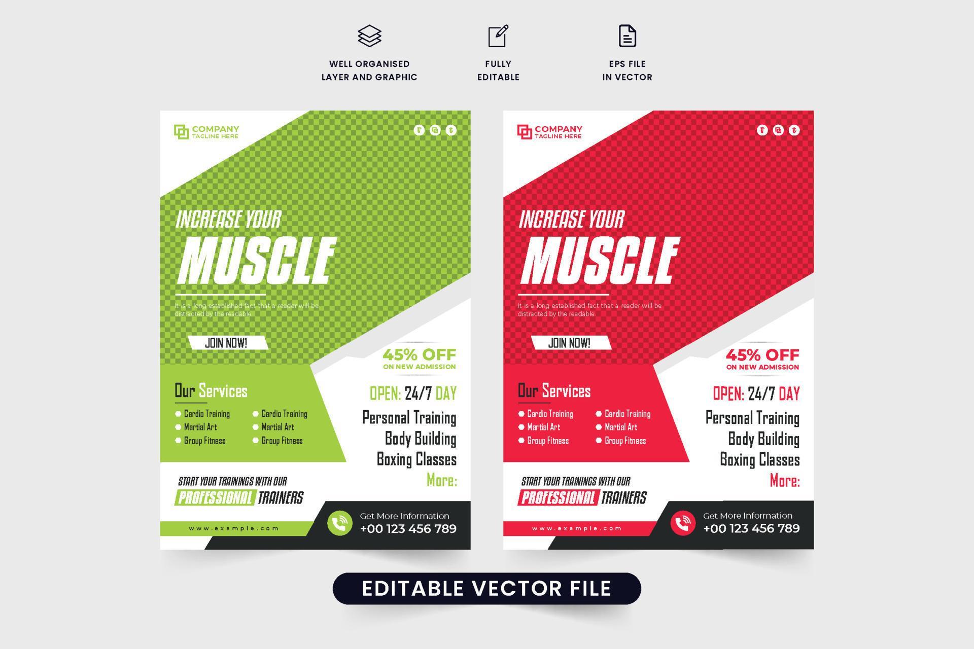 Bodybuilding and fitness training service advertisement flyer template ...