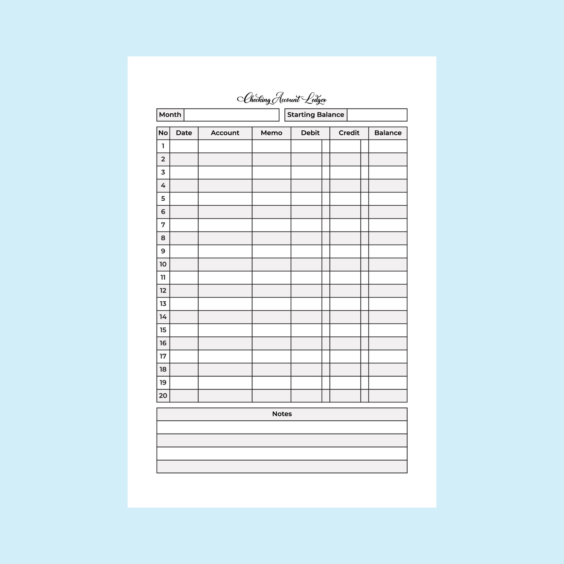 Checking account ledger log book interior Bank account information Checking account ledger log book interior Bank account information