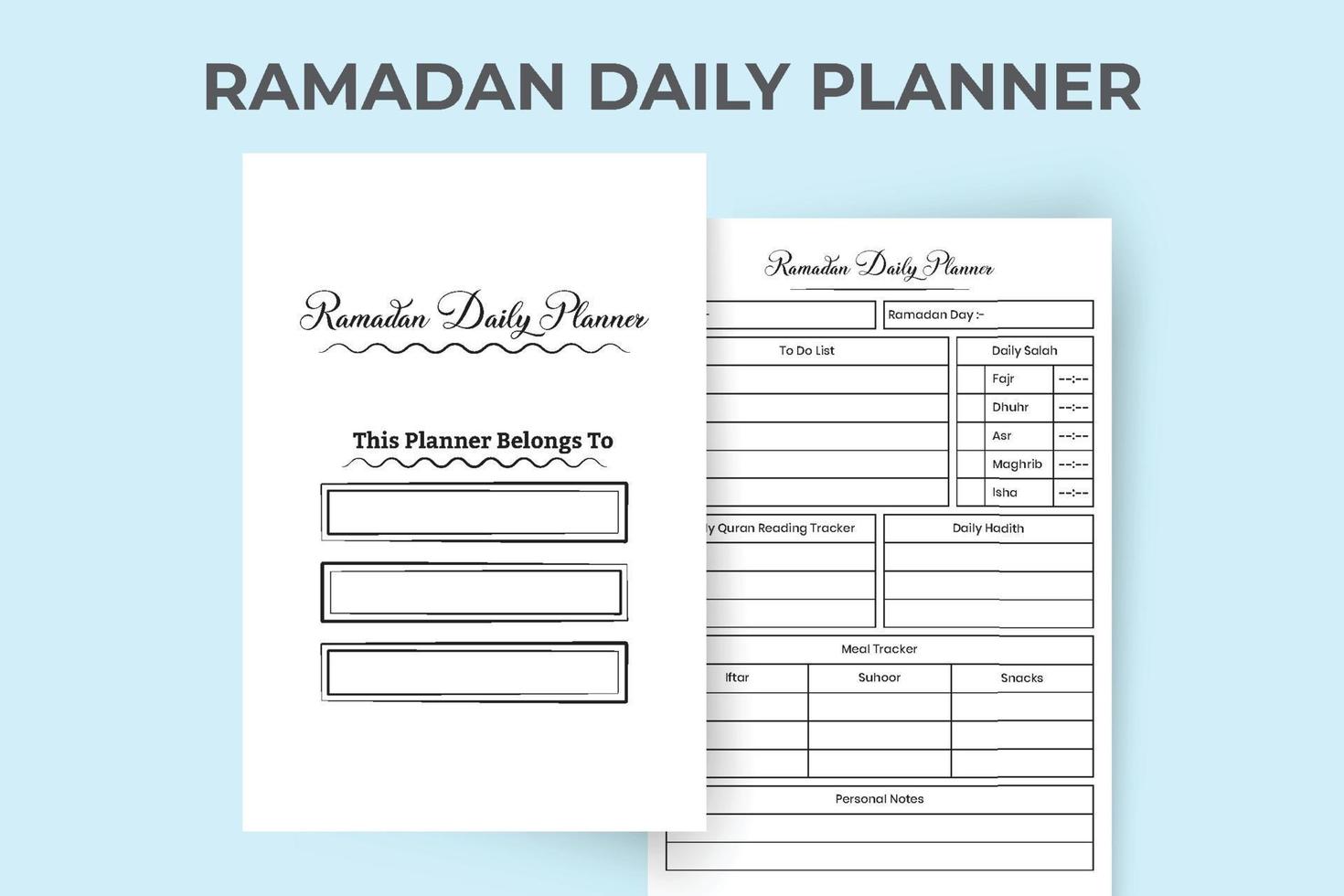 Ramadan daily activity planner and task tracker interior vector. Ramadan meal and daily prayer notebook design. Diary interior design. Ramadan to do list and experience tracker journal. vector