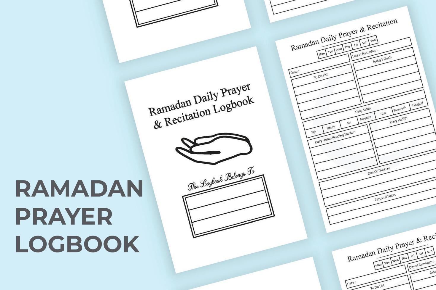 Ramadan daily planner and recitation tracker interior logbook. Muslim festival Ramadan daily activity planner and prayer tracker diary interior. Ramadan Quran recitation tracker journal. vector