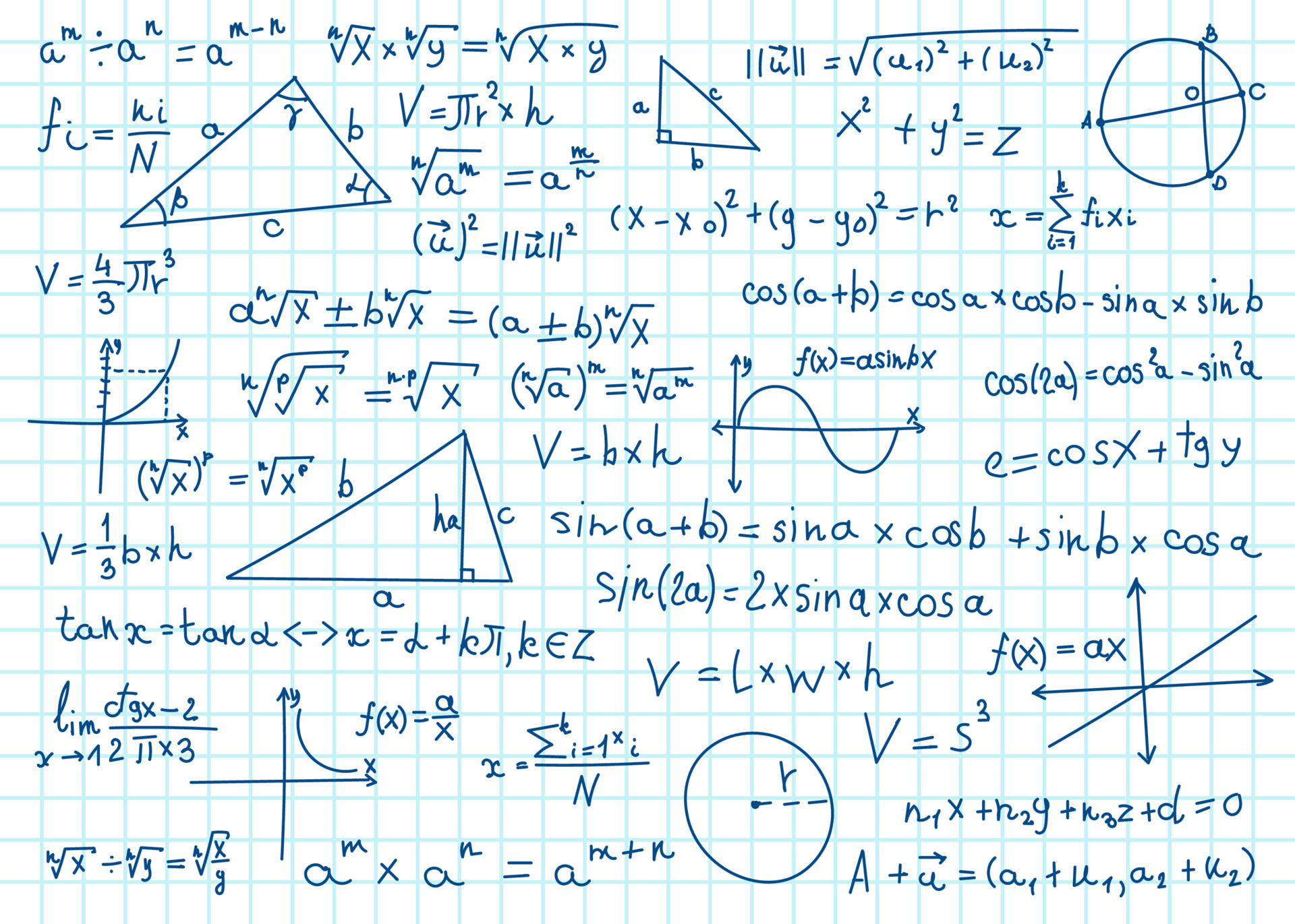 Doodle math formulas. Handwritten mathematical equations, schemes