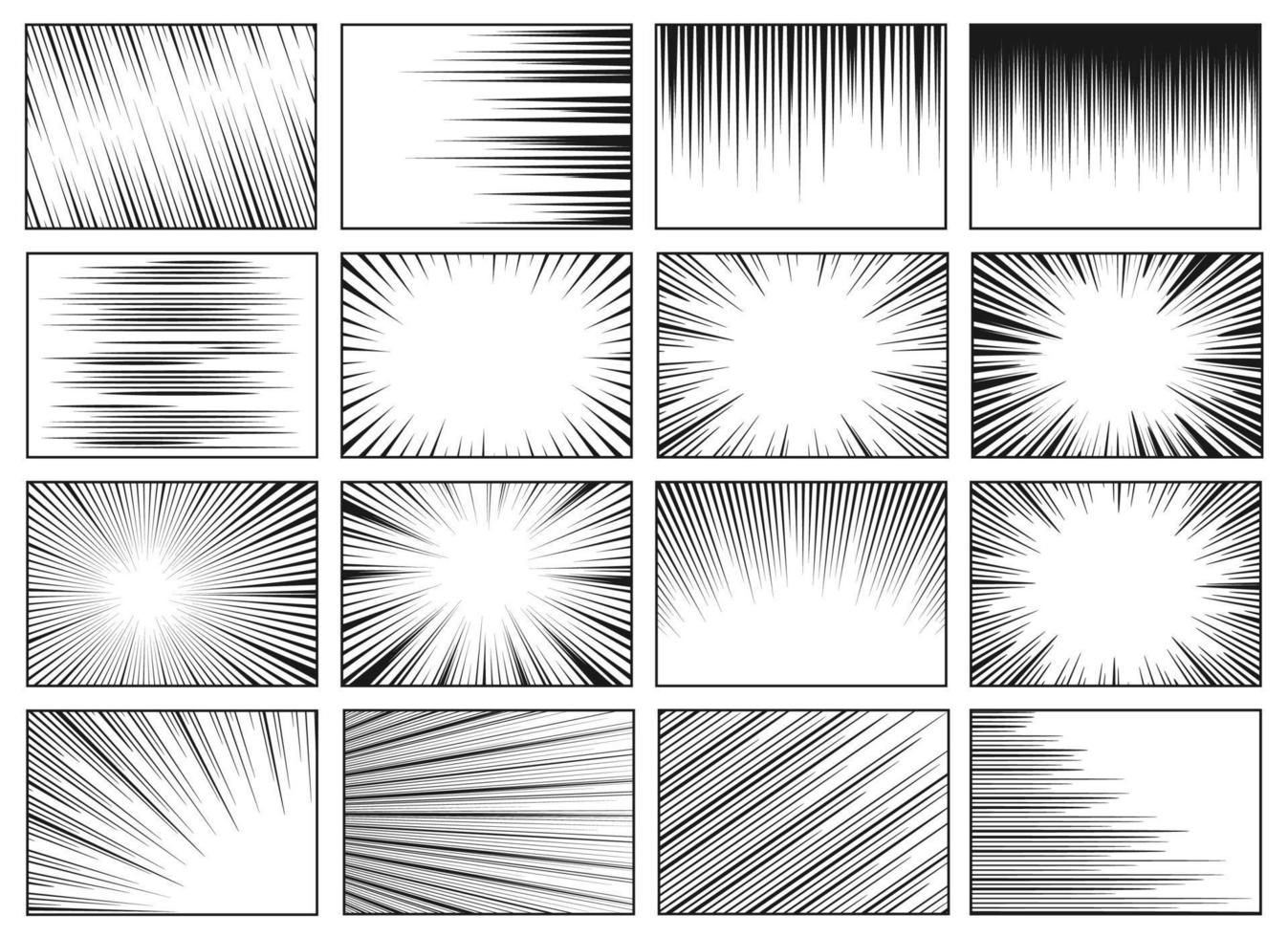 Speed lines backgrounds. Fast speed motion horizontal line manga effect, retro radial sun rays background. Comic magazine vector layouts