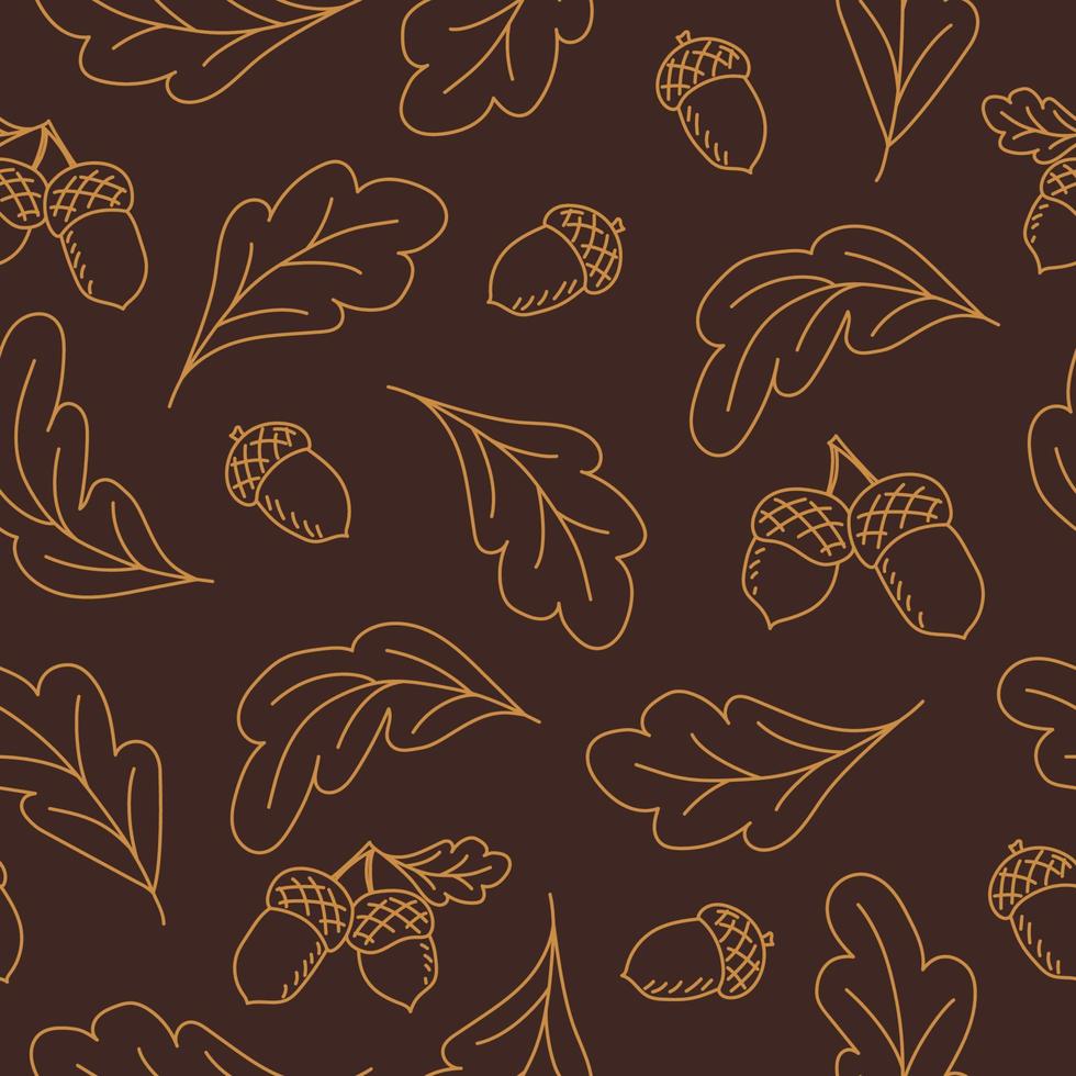 Oak leaves and acorns seamless pattern in doodle style vector