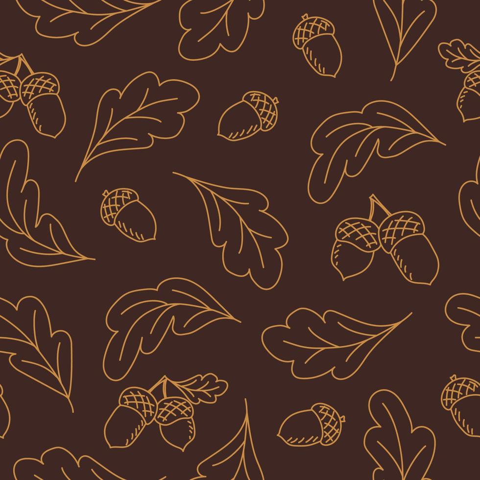 Oak leaves and acorns seamless pattern in doodle style vector