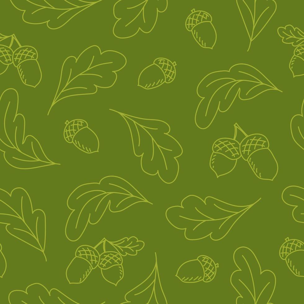Oak leaves and acorns seamless pattern in doodle style vector