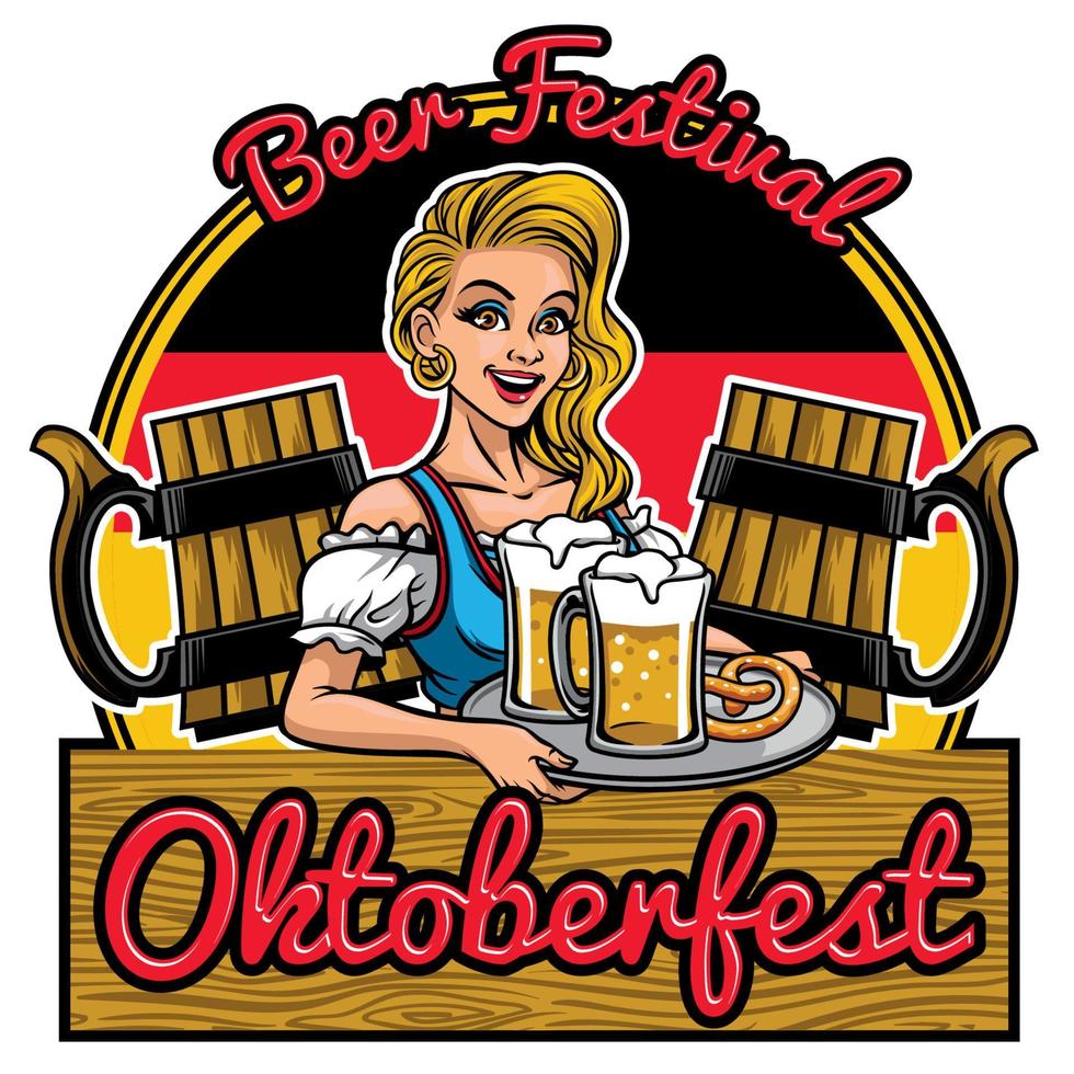 hermosa niña de Oktoberfest diseño presentación el cervezas vector