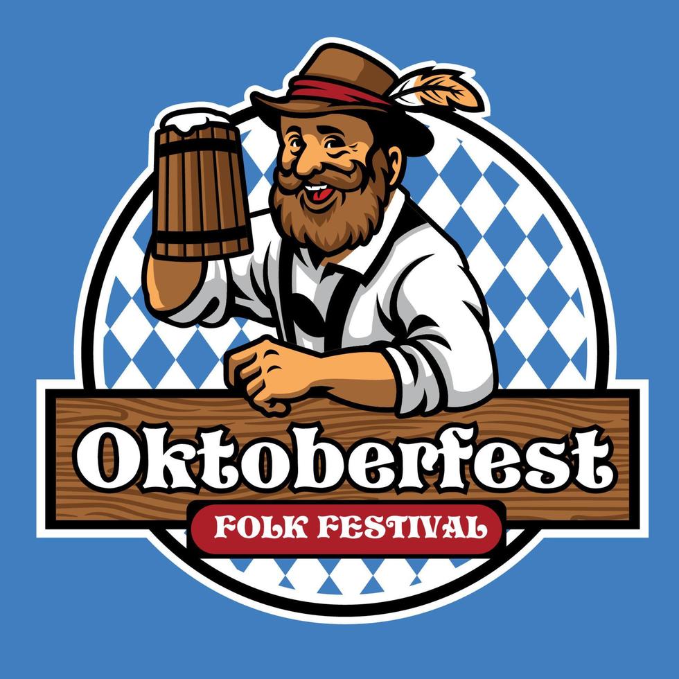 Insignia de Oktoberfest con antiguo hombre y cerveza vector