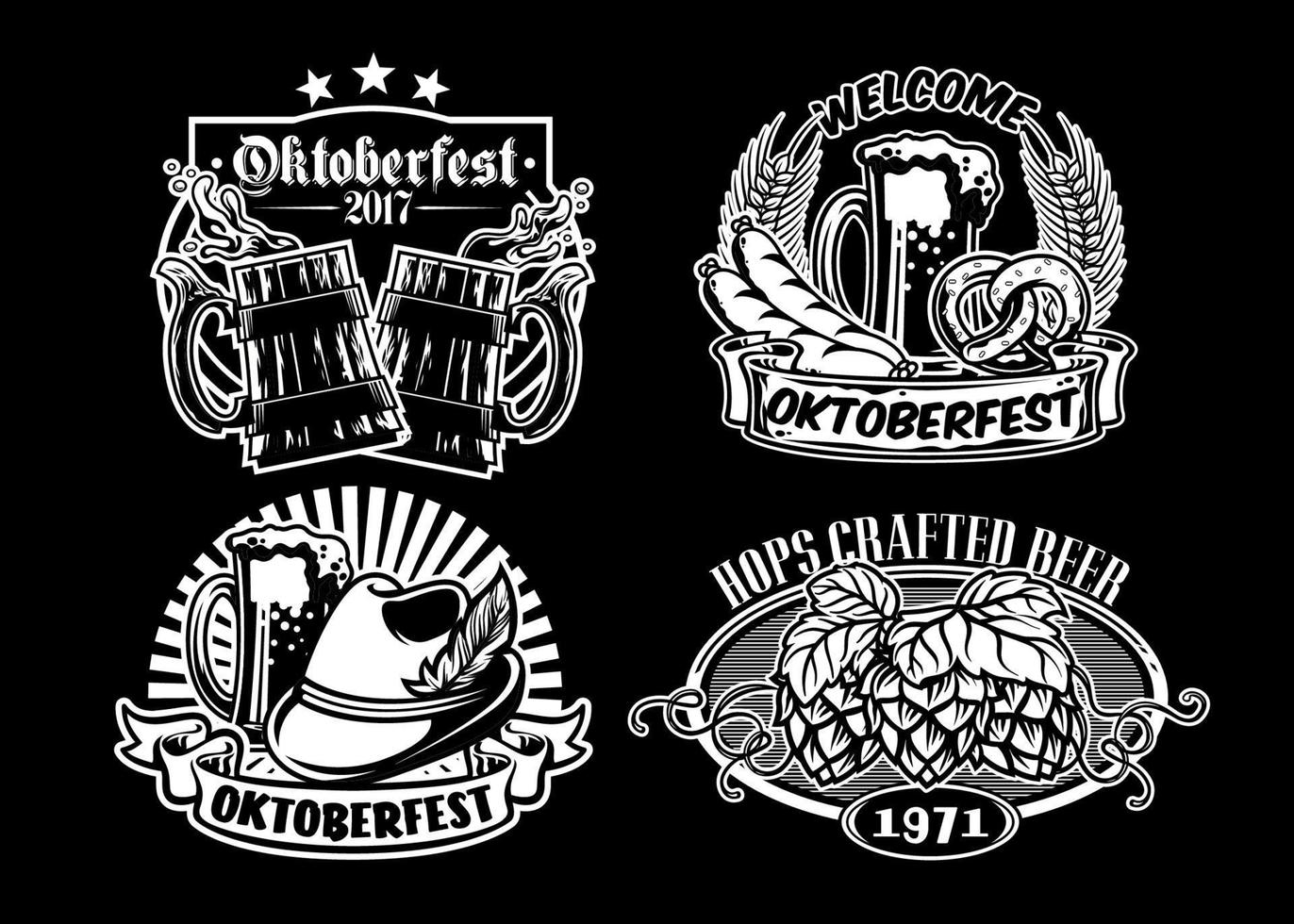 Oktoberfest Insignia diseño colección en negro y blanco vector