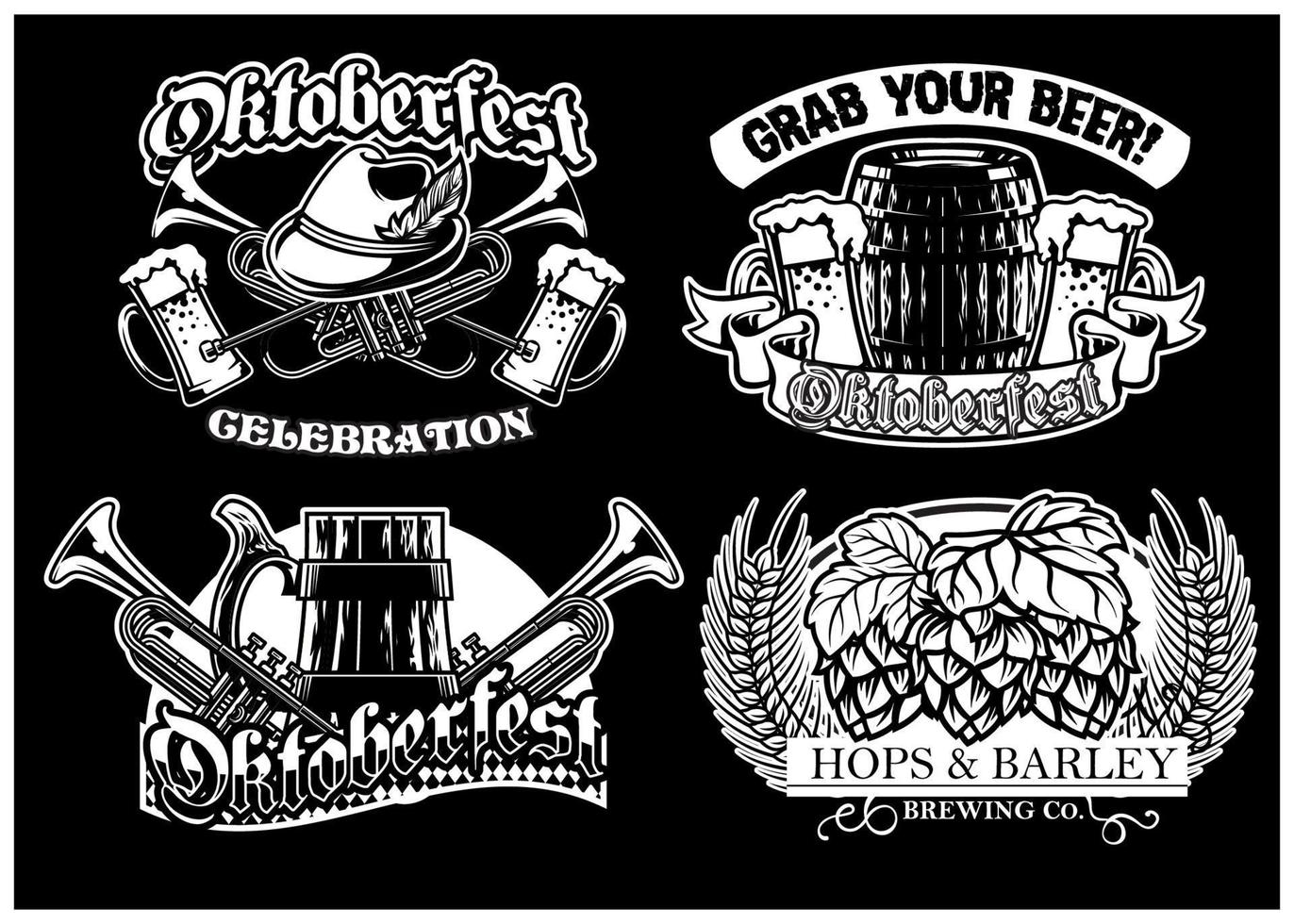 Oktoberfest Insignia conjunto en negro y blanco vector