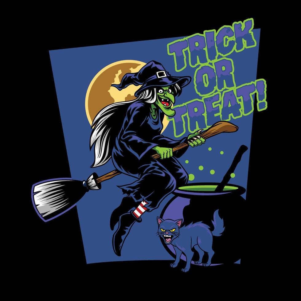 witch and black cat vector