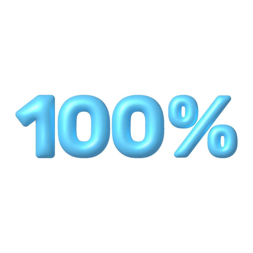 Number 3D icon. Blue glossy 100 percent discount vector sign. 3d vector realistic design element.