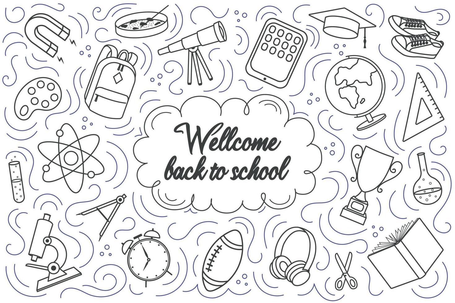 Welcome back to school banner. Set of school icons. vector