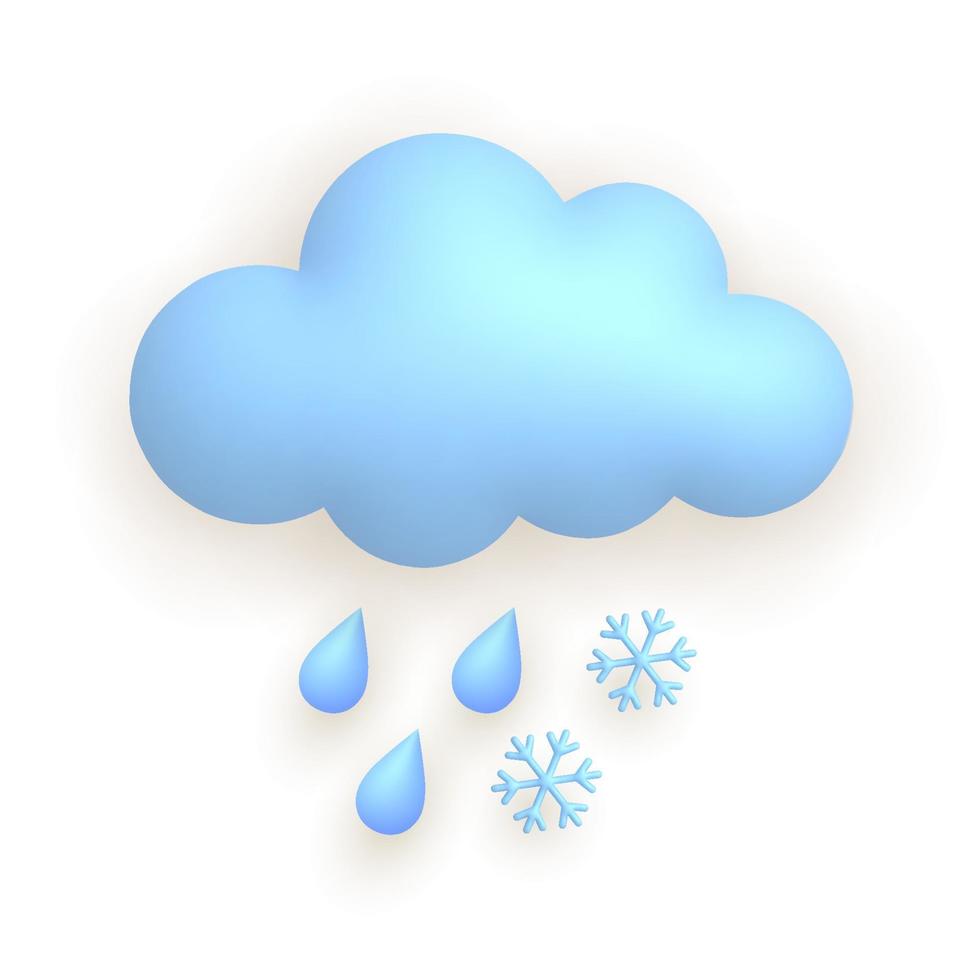 Cloud, snow, rain. Cute weather realistic icon. 3d cartoon vector