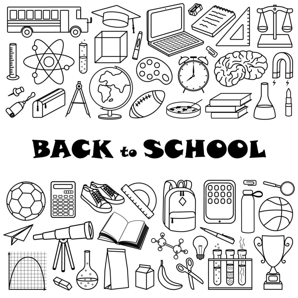 Back to school. Set of vector hand drawn doodle style elements isolated on white background.