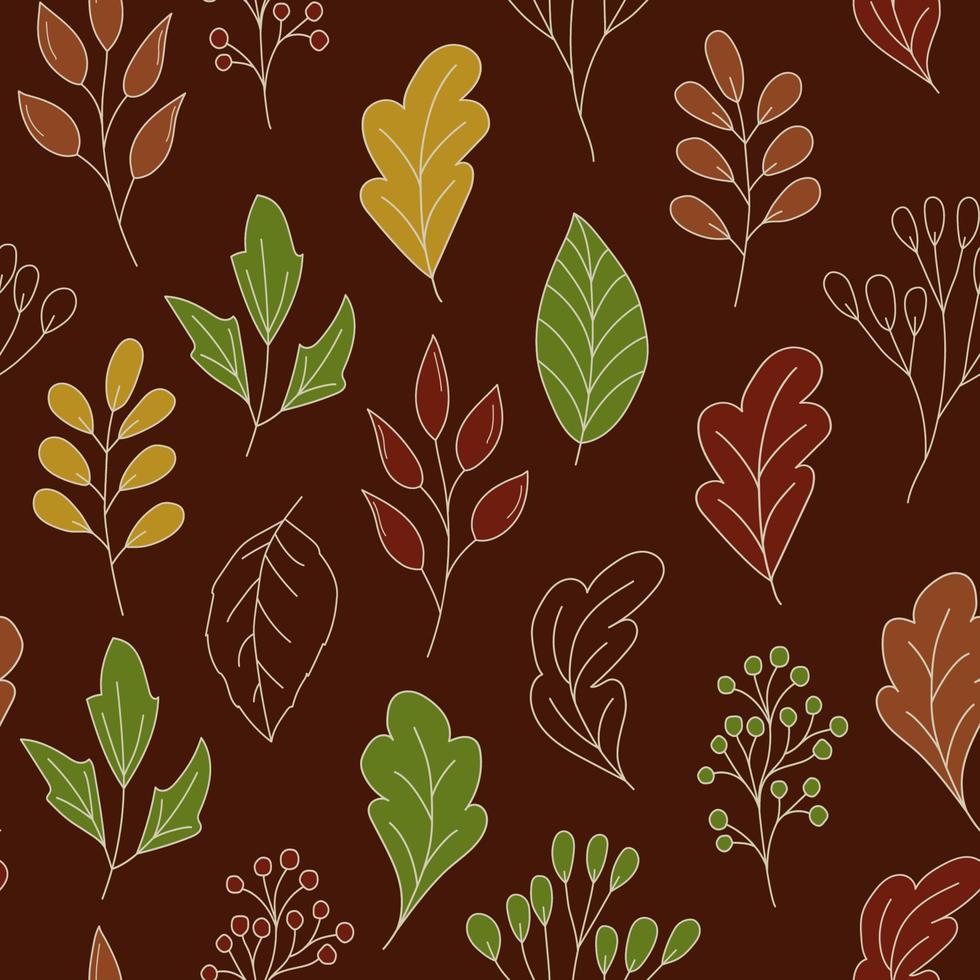 Autumn leaves and branches pattern in doodle style vector