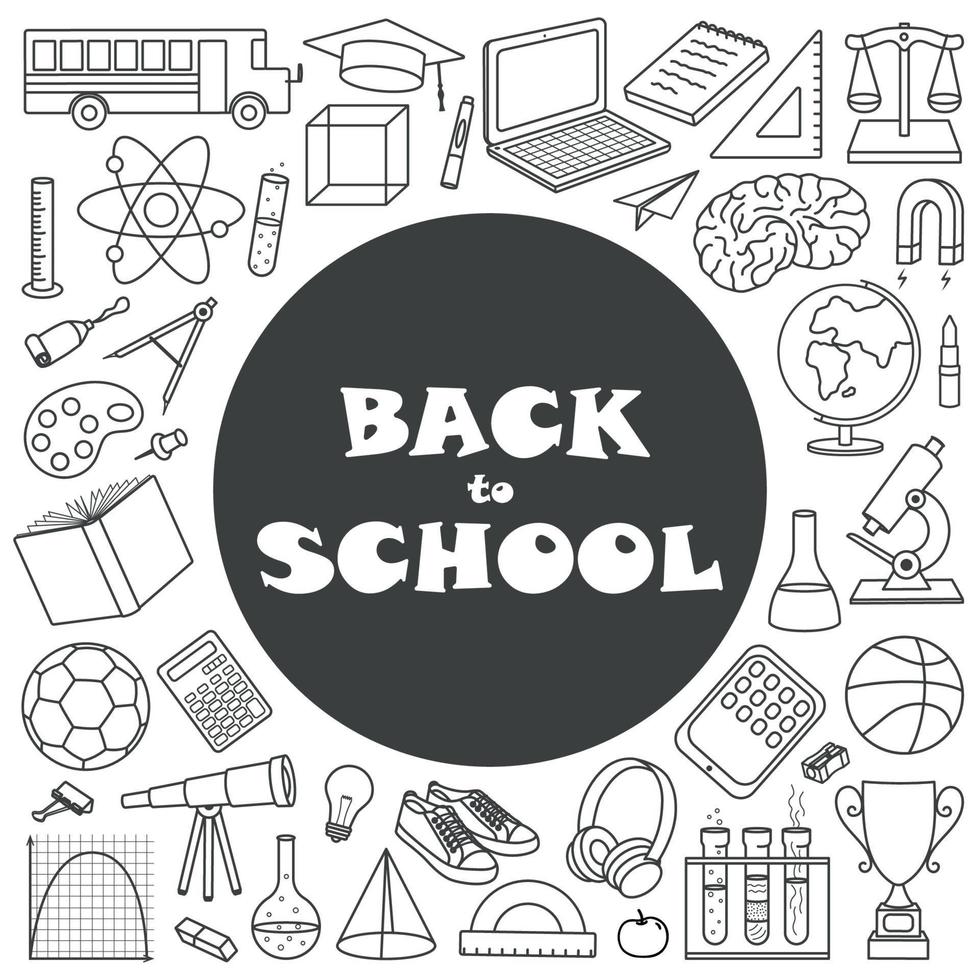 Back to school set of hand drawn elements in doodle style. vector