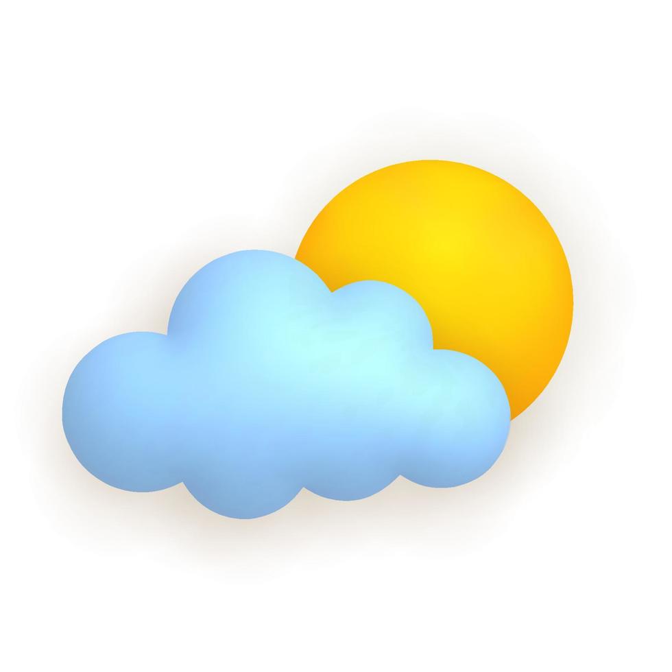 Sun and cloud. Cute weather realistic icon. 3d cartoon vector