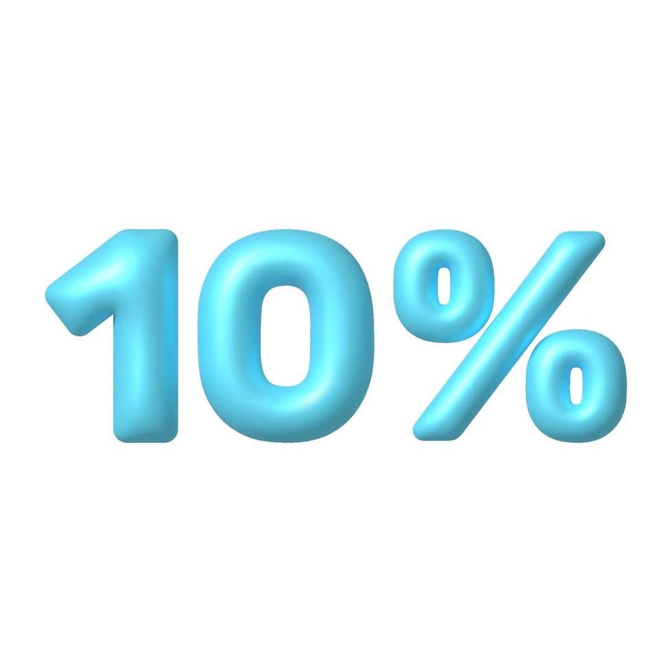 Sale 3D icon. Blue glossy 10 percent discount vector sign. 3d vector realistic design element.