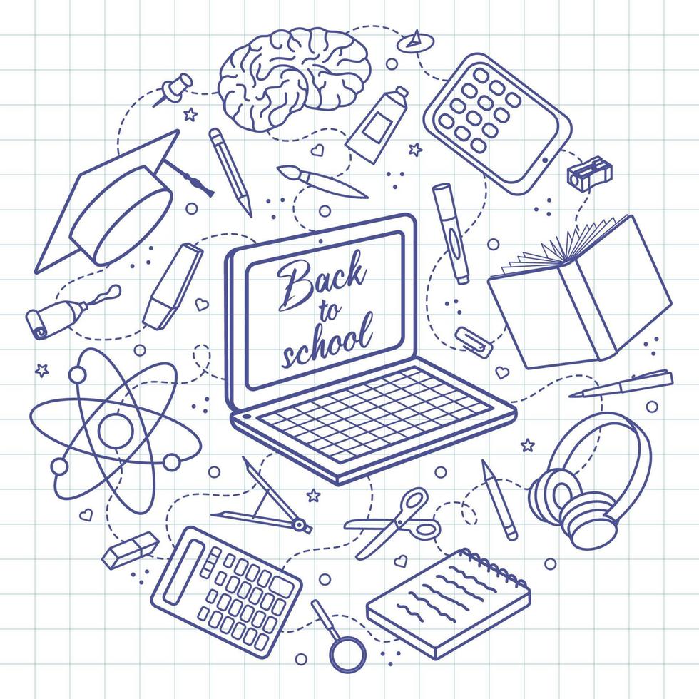 Distance education round concept for an online school. vector