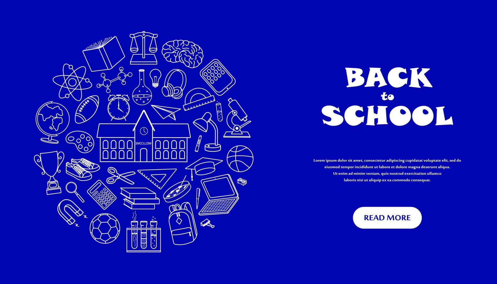 Back to school banner with hand drawn school supplies. Round concept. vector