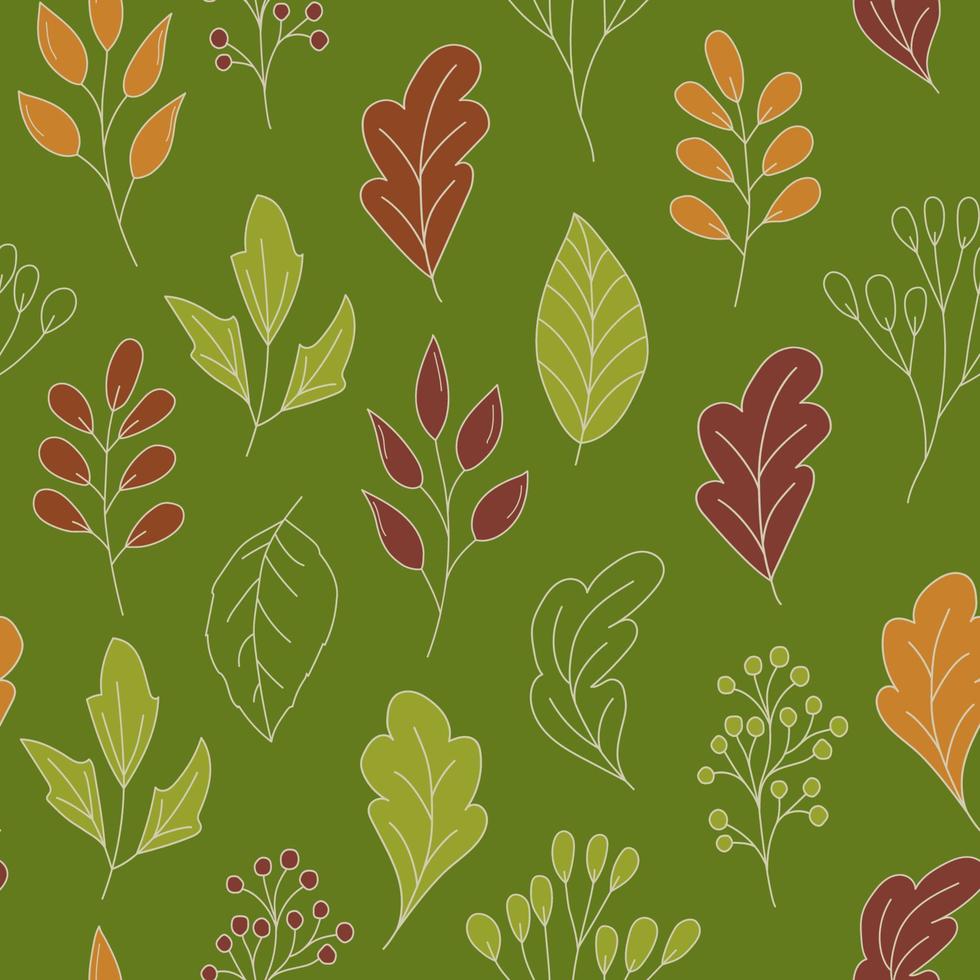 Autumn leaves and branches pattern in doodle style vector