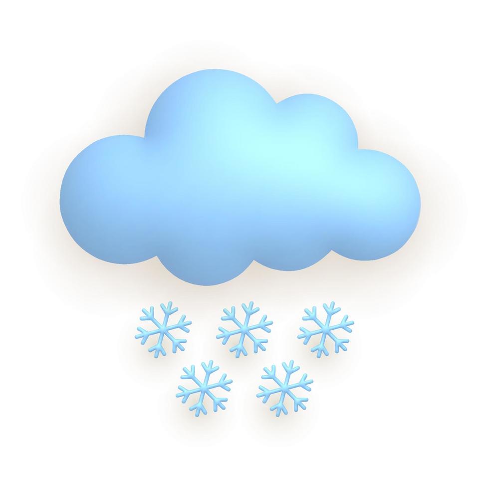 Cloud, snow, snowflake. Cute weather realistic icon. 3d cartoon vector