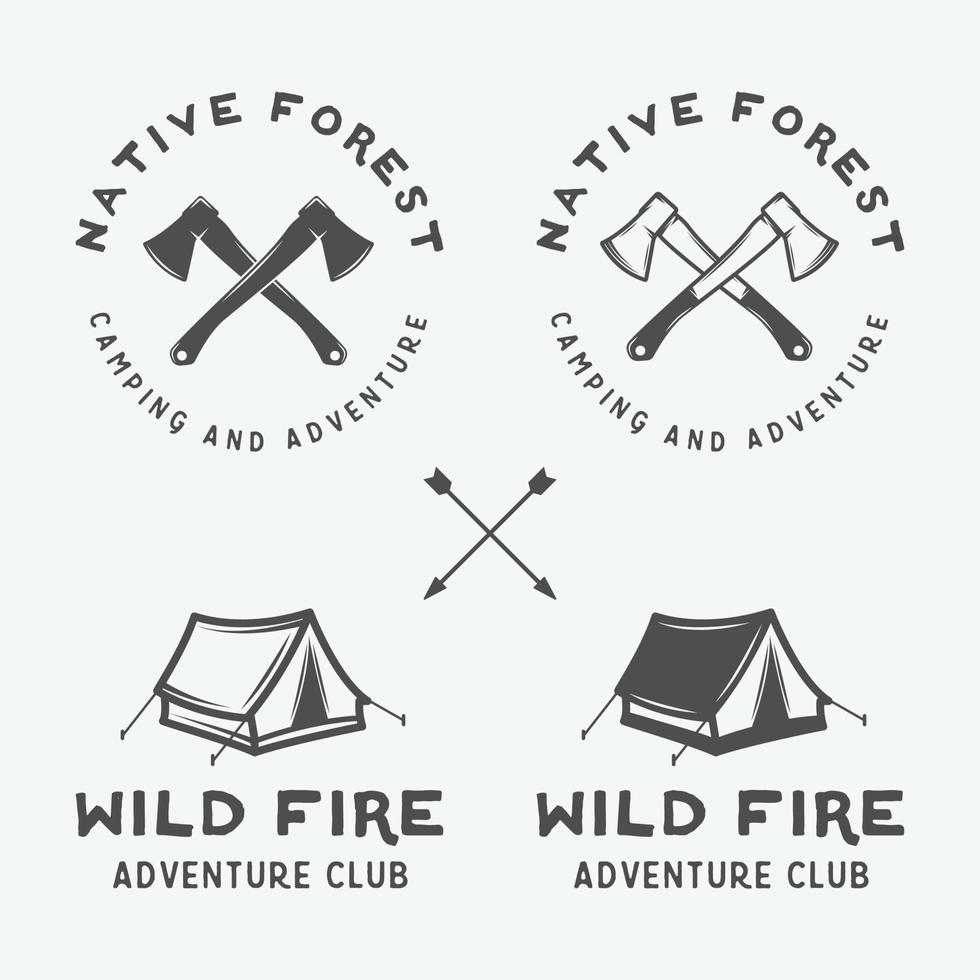 Set of vintage camping outdoor and adventure logos, badges, labels, emblems, marks and design elements. Graphic Art. Vector