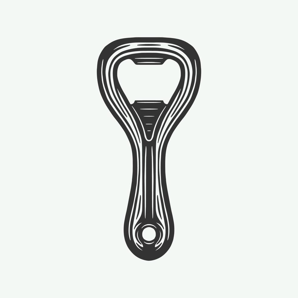 Vintage retro beer bottle opener. Can be used like emblem, logo, badge, label. mark, poster or print. Monochrome Graphic Art. Vector