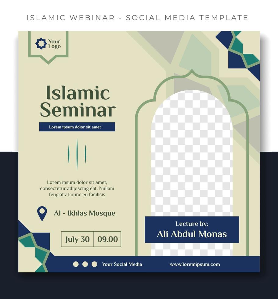 green ramadan islamic social media post template design, webinar promotion banner vector