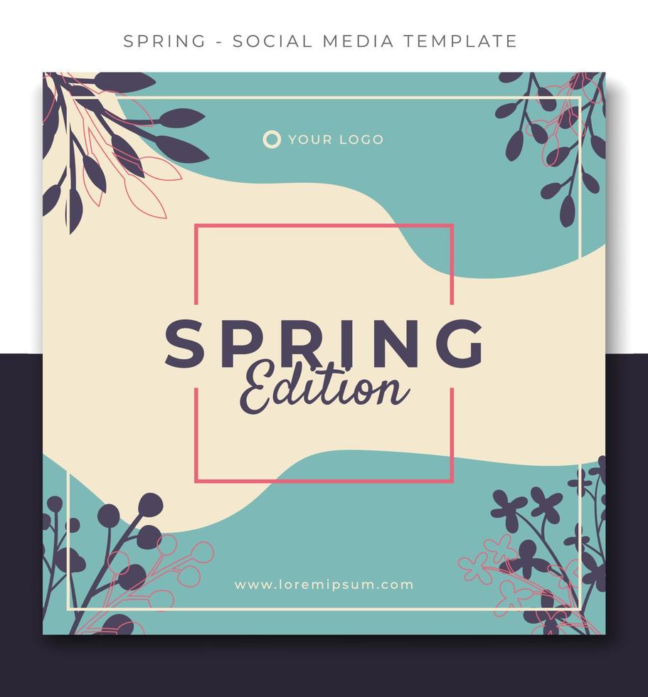 blue flower spring season social media post template design, event promotion banner vector